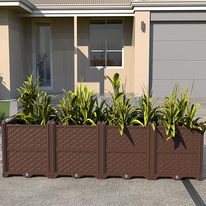 Raised Garden Beds Outdoor for Gardening 63 Rectangular Plastic Raised Planter Garden Box for Fruit Vegetables Herbs Flowers Growing Bed for Lawn Patio Balcony Brown
