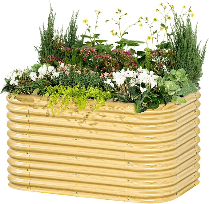 32 Extra Tall Raised Garden Bed Kits 3.5 x 5 x 2.7ft Raised Planter Box Outdoor 2 x 6.5 x 2.7ft Deep Root 6 in 1 Modular Metal Raised Beds for Gardening Vegetables Flowers Fruits - Sunlit Oak