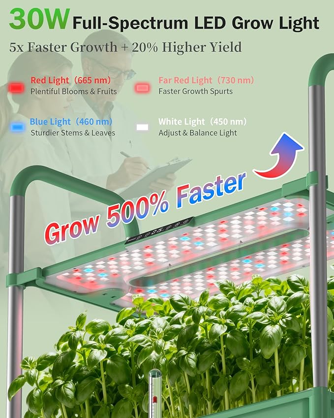 Large Hydroponics Growing System Kit Vertical Indoor Herb Garden Kit with LED Grow Light &amp Independent Water Pump 28L Movable Indoor Planter Perfect Gardening Gifts (2 Tier-54 Pods Green)