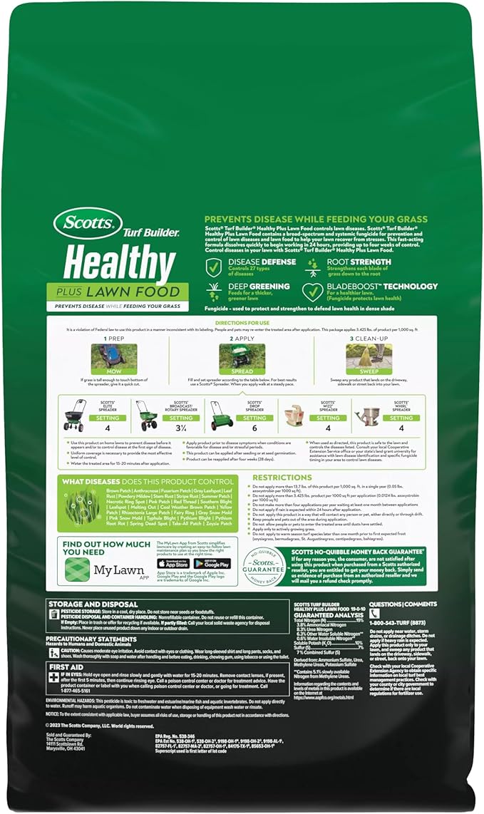 Scotts Turf Builder Healthy Plus Lawn Food 2-in-1 Fungicide and Fertilizer Helps Grass Withstand Summer Stress 4000 sq. ft. 13.70 lbs. (Pack of 2)