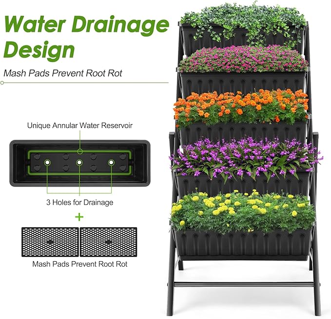 Suyncll Vertical Raised Garden Bed Planter Box5 Tiers Vertical Garden Planter with Drainage System&amp4 Hooks for Herb Vegetables Flowers