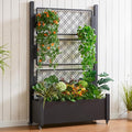 Metal Raised Garden Bed with Trellis 72Hx46Wx16D Inch Large Outdoor Planter Box for Climbing Plants Vegetables &amp Vines Privacy Screen with Wheels and Drainage Holes Black