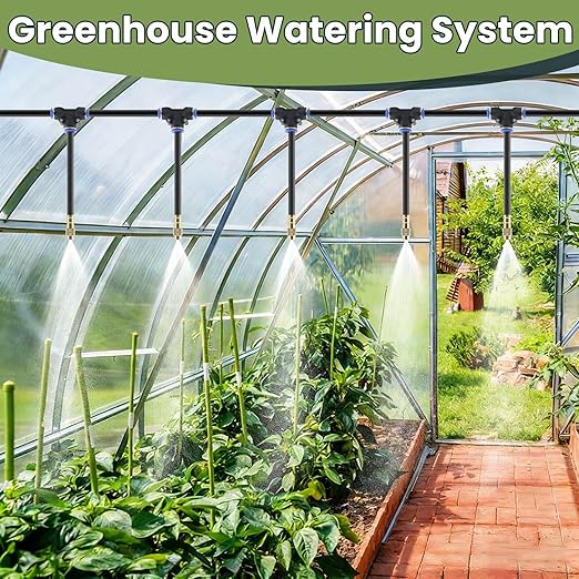 Automatic Drip Irrigation Kits - Garden Watering System with 360° Bendable Spray Adjustable Copper Atomizing Nozzles for Yard Lawn Raised Bed Greenhouse Potted Plants (40 Nozzles 200FT Hose)