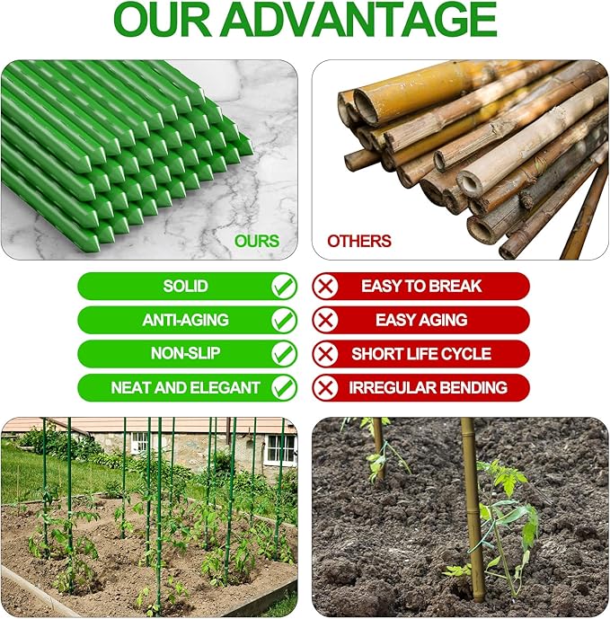 WAENLIR Garden Stakes 84 inch 7ft Sturdy Tomato Stakes Plant Stakes for Outdoor Plants Metal Plant Support Sticks for Gardening Pack of 25