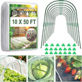 Garden Netting Kit 10 X 50FT Garden Netting Pest Barrier with 10 Sets Garden Hoops and 20pcs Clips Insect Netting Row Cover for Raised Beds Vegetable Fruits Flowers Protection