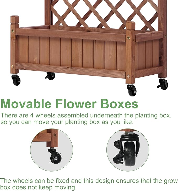 Raised Garden Bed with Trellies 2 Pack Outdoor Wooden Planter Box for Climbing Plants Vegetables Herb Growing