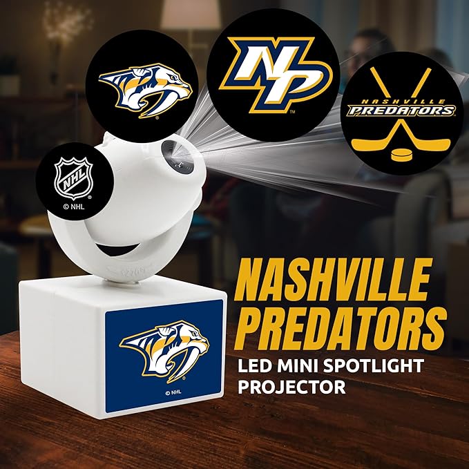 Sporticulture NHL American Hockey Nashville Predators LED Mini Spotlight Projector – 6 Team Logos Portable &amp USB Rechargeable – for Game Day Parties Dorm Rooms &amp More (No Button Batteries Re