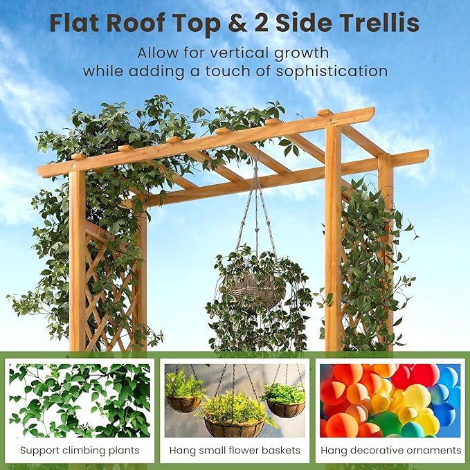 S AFSTAR 2 Pieces Wooden Raised Garden Bed with Trellis 70 Elevated Planter Box with Hanging Roof &amp Open-Ended Base for Climbing Vine Flower Herb Vegetable Outdoor Plant Container for Patio &am