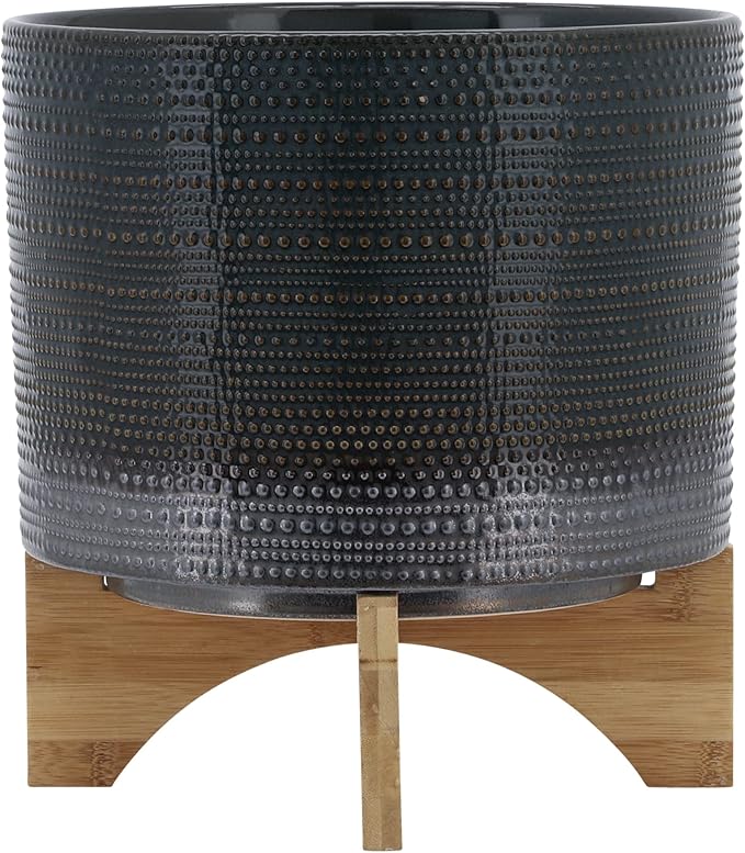 Generic 10 Dotted Planter W Wood Stand Green