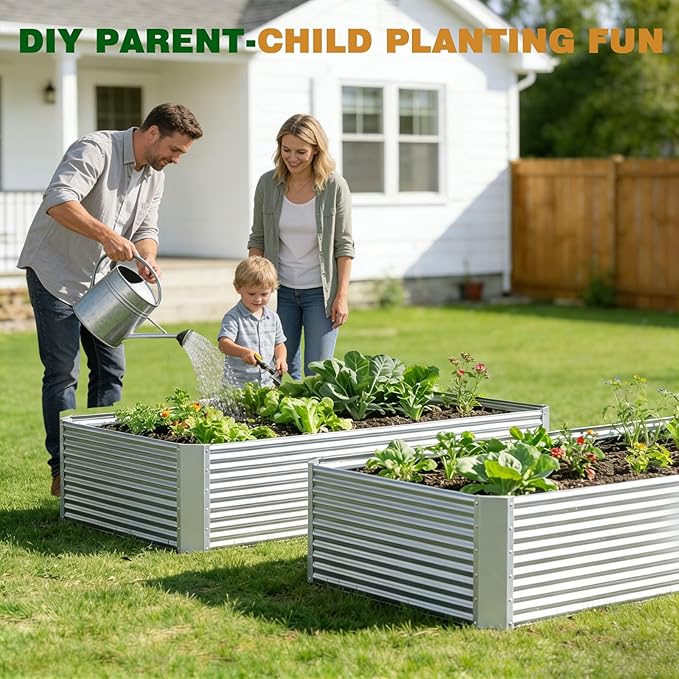 3 Pcs 6 x 3 FT Galvanized Steel Raised Garden Bed Outdoor Planter Box for Easy DIY &amp Clean - Large Metal Garden Beds for Backyards Terraces &amp Balconies