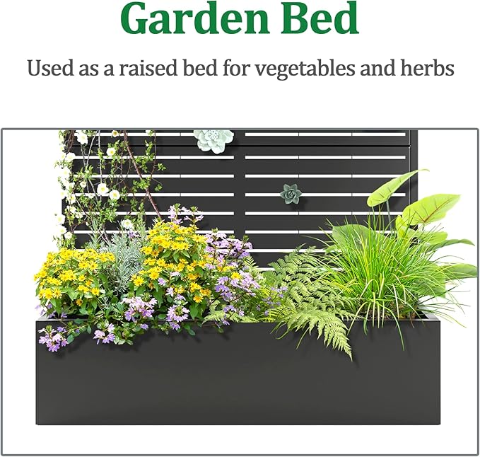Metal Raised Garden Bed with Trellis 2 in 1 Trellis with Planter Box &amp Privacy Screen for Climbing Plants Vine Outdoor Standing Flower Beds with Drainage Holes 47 L x 17 W x 71 H Black