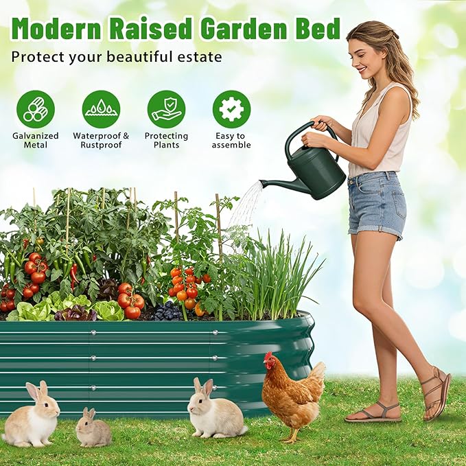 Oval Raised Garden Bed 5 x 2 x 1FT Galvanized Steel Planter Box with Wave-Shaped Metal Panels Painted for Outdoor FlowerTreeHerb &amp Vegetable Garden (Green 60X24X12 inches)