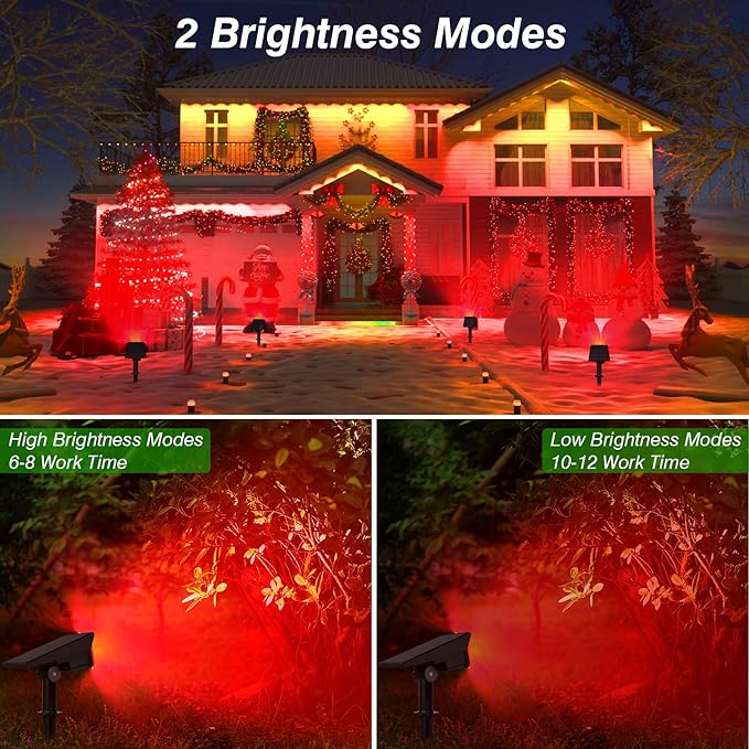 Red Solar Spot Lights Outdoor20 LED Waterproof IP65 Solar Landscape Light Adjustable Panel Spotlights for Wall Tree Yard Garden Halloween Christmas Lighting 4 Pack