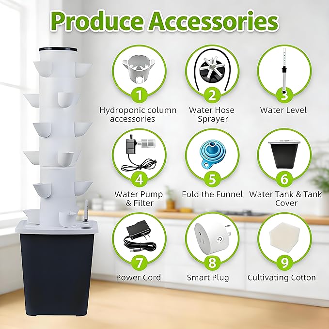 Aquaponics Seeding System Hydroponic Tower Garden Hydroponic Planting Tower - 15/18/25/30 Chambers Optional with Water Pump Adapter Soilless Cultivation 5layers15holes