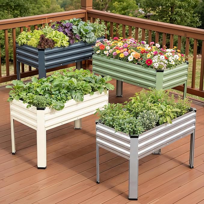 Galvanized Raised Garden Bed with Legs 2Pack 48x24x32in Elevated Raised Garden Bed Outdoor with Drainage Holes Planter Boxes for Gardening Vegetable Flower in Backyard Patio Balcony (OliveGreen)