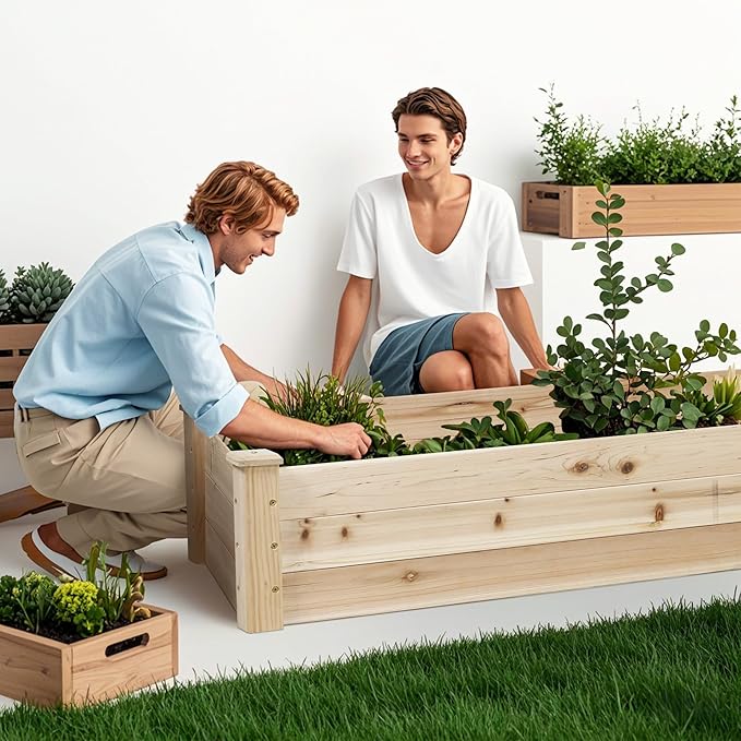 Betterland 8 FT Wooden Raised Garden Bed Outdoor Elevated Flower Planter Box Kit for Vegetables Fruits Herb Grow Yard Gardening Natural