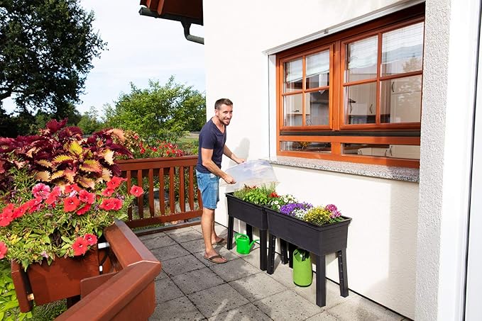 Exaco 645140/1 Balcony Raised Bed Planter and Protective Cover Anthracite