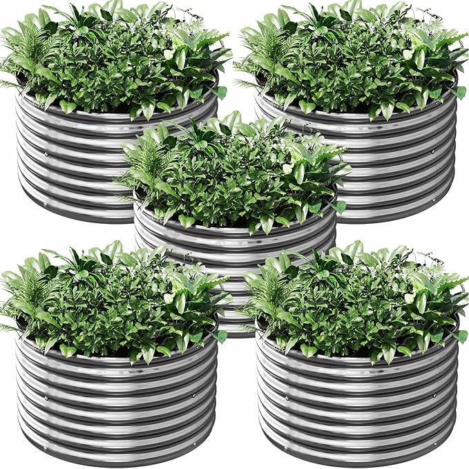 5 Pack 2x2FT Round Corrugated Galvanized Steel Raised Garden Bed Outdoor Metal Above Ground Garden Bed for Vegetables and Flowers Raised Beds for Gardening-2x2FTx10Inch