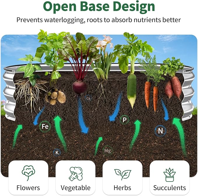 Kesfitt Raised Garden Bed 4x2x1 FT Galvanized Steel Metal Raised Garden Bed Oval Open-Bottom Design 12-Inch Deep for Outdoor Vegetable &amp Herb Gardening Silver