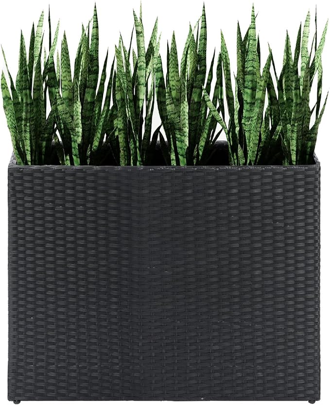 LEWIS&ampWAYNE Tall Planters for Outdoor Plants Handmade Wicker Large Rectangular Block Planter Box with Removable Liners Modern Planter for Indoor Outdoor Patio Deck - Black