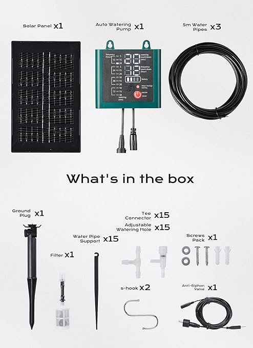 Solar Drip Irrigation System with USB Charging Indoor Outdoor Plant Watering Devices for 15 Potted Plants Automatic Watering System IP44 Waterproof 2200mAh for Garden Farm Greenhouse(Green)