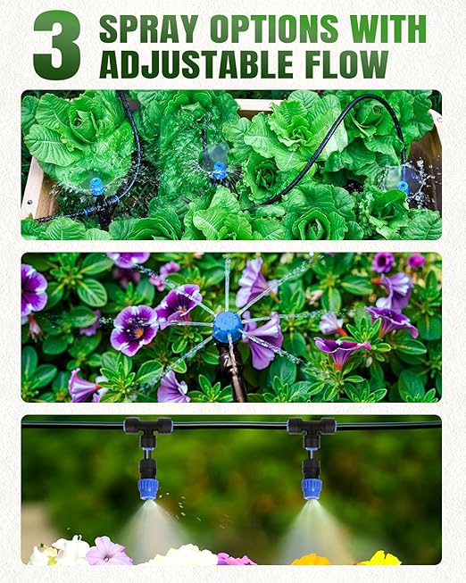 Breeze Touch 230ft Quick-Connect Drip Irrigation System Automatic Garden Watering System with 1/2 &amp 1/4 Fast-Lock Tubing - Adjustable Nozzles &amp Sprinklers for GardenGreenhouse LawnPotted