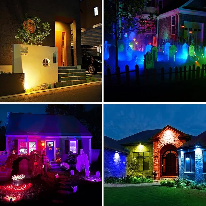 MEIHUA Solar Spot Lights Outdoor Color Changing 6 in 1 Solar Landscape Lighting RGB Spotlights with Remote Control IP66 Waterproof Solar Lights Outdoor Garden for Pathway Yard Pool Tree