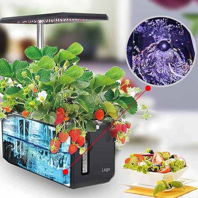 SIXRUN Hydroponics Growing System LED Light Auto Control Intelligent Planting Machine Indoor Garden 100‑240V Hydroponic Planting System (Black)