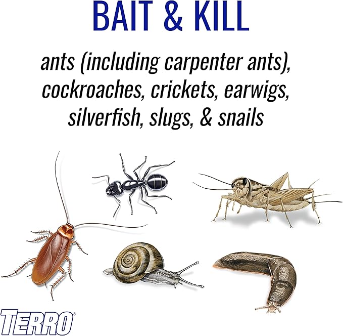 TERRO T2600 Perimeter Outdoor Ant Bait Plus - Attracts and Kills Carpenter Ants Roaches Crickets Earwigs Silverfish Slugs and Snails - 2 Pack 4Lbs