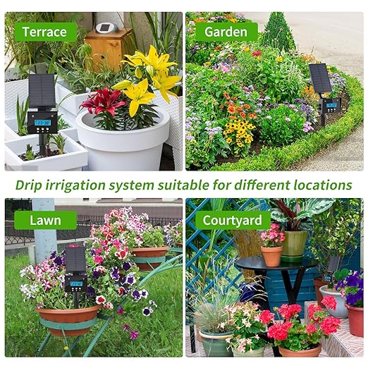 Solar Drip Irrigation System Automatic Irrigation System for Outdoor Gardening2200mA Battery and rain Sensing Functionfor courtyards Balconies Gardens 10 Potted Plants