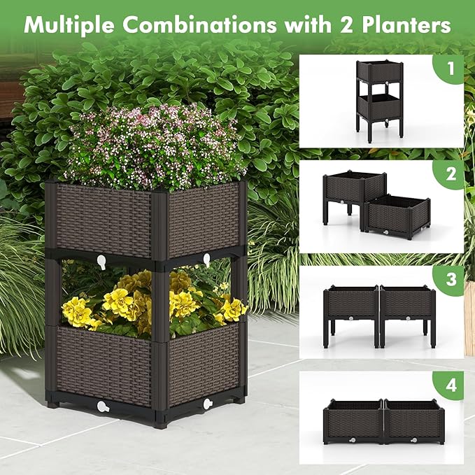 Giantex 4 Pcs Raised Garden Bed Elevated Planter Box Kit W/ 16 Legs 4 Planter Boxes Self-Watering System Drainage Holes Indoor &amp Outdoor Vegetable Fruit Flower Herb Growing Box