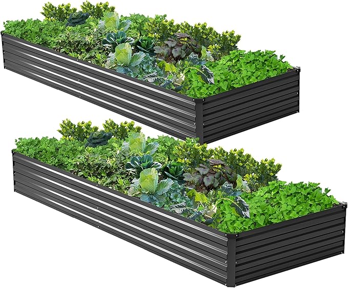 2PCS 8x4x1ft Galvanized Raised Garden Bed KitMetal Planter Box for VegetablesFlowersHerbs Durable Rust-Resistant Patio Gardening BedsBlack