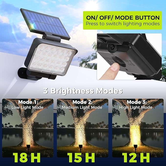 Solar Spot Lights Outdoor Waterproof for Flag Tree House Garden Yard 3 Brightness Modes Solar Powered Landscape Spotlights 4 Pack Warm White