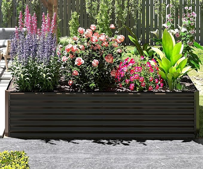 Metal Outdoor Raised Garden Bed 6x3x2ft Galvanized Planter Box for Growing Vegetables Fruits Flowers Brown