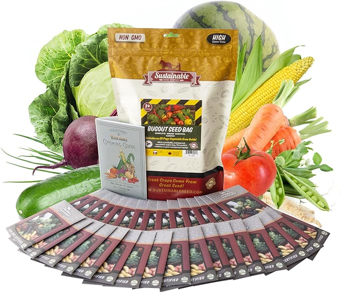 22000 Non GMO Heirloom Vegetable Seeds Survival Garden Emergency Seed Vault 34 VAR Bug Out Bag - Beet Broccoli Carrot Corn Basil Pumpkin Radish Tomato More