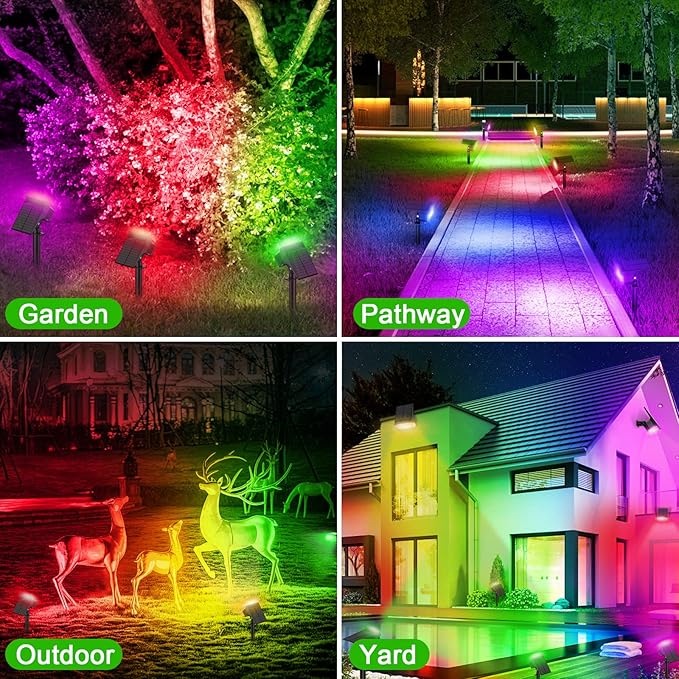 Color Changing Solar Spot Lights Outdoor 8 Pack&amp Solar Spot Lights Outdoor 8 Pack 57 LED Cool White