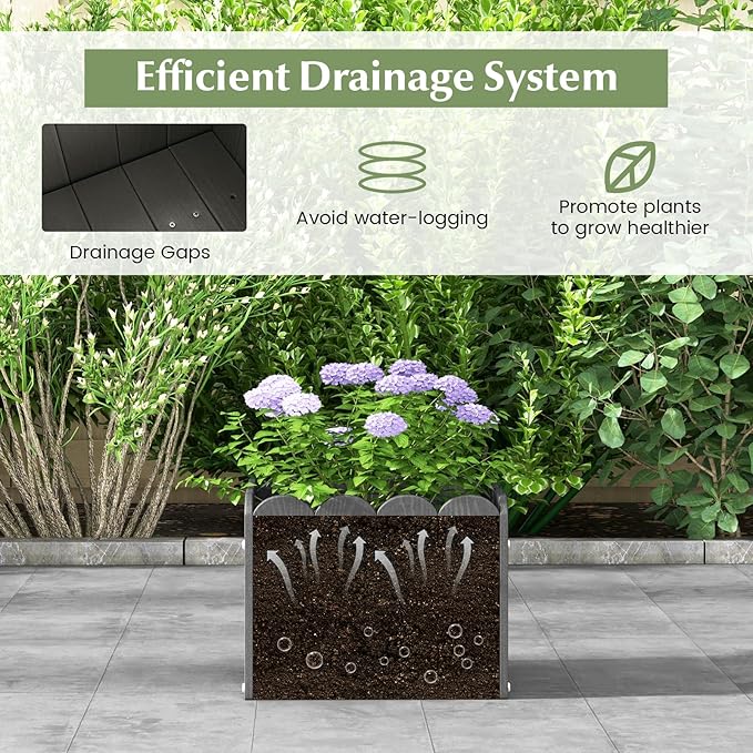 Giantex Set of 2 Raised Garden Bed Weather-Resistant HDPE Planter Boxes with Drain Gaps Square Flower Pots for Vegetables Flowers Fruits Plant Raised Beds for Front Porch Garden Balcony Grey