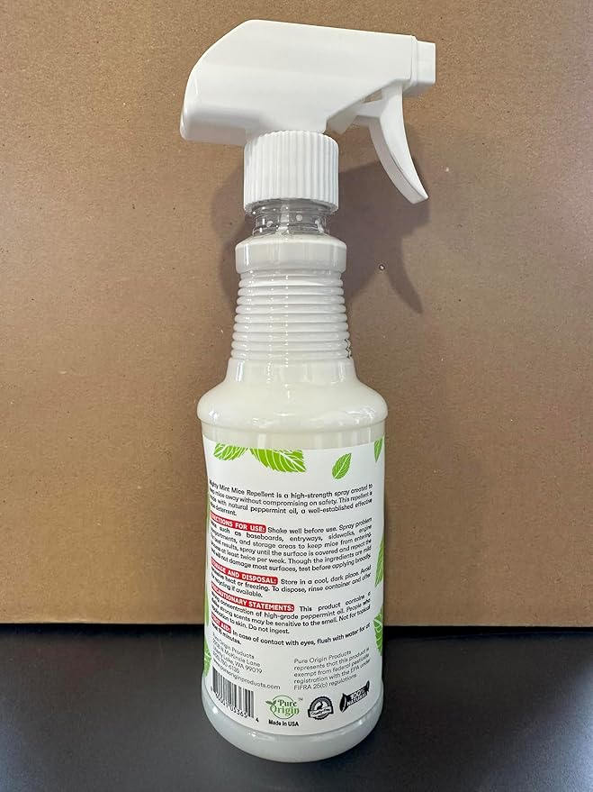 Mighty Mint Peppermint Oil Mouse Repellent Spray – Natural Indoor &amp Outdoor Control for Mice and Rodents – Plant-Based Extra-Strong Formula - 16 oz (Pack of 2)