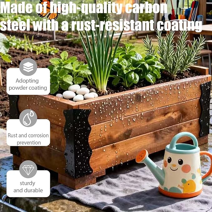 8 Pack Raised Garden Bed Corner Brackets 11x3x3 Heavy-Duty Metal Rust Resistant Corner Brackets Reinforced Connectors with Screws Fits 12-24 Garden Bed Shelves Wood Frame