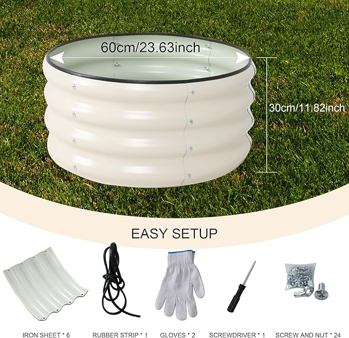 Galvanized Raised Garden Bed Kit Outdoor Metal Garden Planter Box for Backyard Gardening Planting Vegetables and Patio (Dia23.6x11.8)