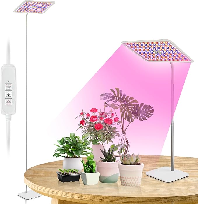 BESTVA 36W Grow Lights with Stand Full Spectrum LED Plant Light 12-59 Inch Height Adjustable Growing Lamp with Auto On/Off Timer 4H/8H/12H 4 Dimmable Brightness