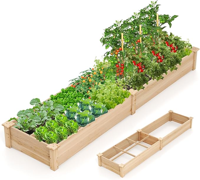 Wooden Raised Garden Bed 90 Elevated Flower Bed with 2 Planter Boxes &amp Dividers for Growing Vegetables Fruits Herbs Rectangular Garden Planter for Backyard &amp Lawn