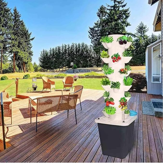 Aeroponic Tower Garden System with 10L Tank 6 Tier 30 Hole Hydroponic Tower System Vertical Farming Tower Kit for Home Kitchen and Office(Gray)