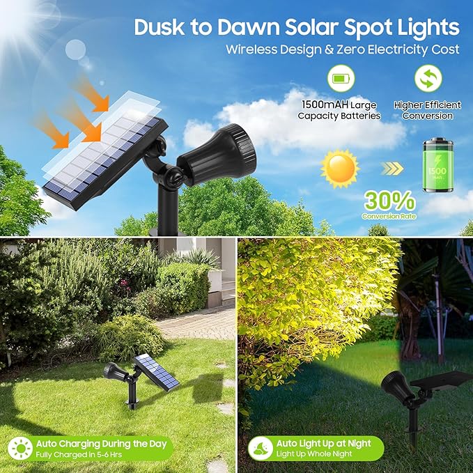 Bosceos 2-Pack Solar Lights Outdoor Waterproof 30LEDs Solar Spot Pathway Lights with 3 Modes Garden Light Auto ON/Off Landscape Lighting for Pool Tree Wall Driveway (Warm White)