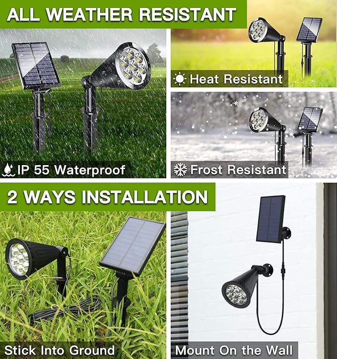 MEIHONG Solar Spot Lights Outdoor Warm White LED Landscape Lamp Dusk to Dawn 2-in-1 Solar Spotlight for Trees Lights for Garden Porch Walkway Patio (4 Pack)