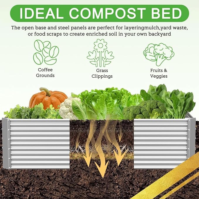 2 Pack Tall 6x3FT Corrugated Galvanized Steel Raised Garden Bed Outdoor Metal Above Ground Garden Bed for Vegetables and Flowers Rectangle Raised Beds for Gardening