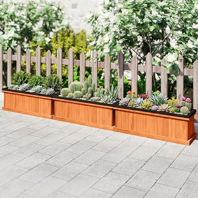 S AFSTAR Wooden Raised Garden Bed with Drainage Holes &amp Liner Solid Fir Wood Planter Box for Flower Vegetable Herb Outdoor Indoor Gardening Kit for Balcony Patio Backyard (28 x 10 x 10)