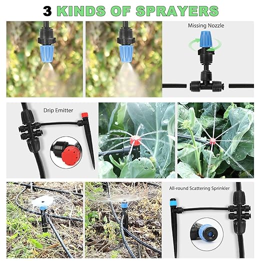 177FT Drip Irrigation Kit – 2026 New Quick-Connect Micro Irrigation System with 46FT 1/2'' Tubing Locking Nozzle Emitters Adjustable Misting Sprayers for Gardens Lawns Raised Beds and Greenhouses