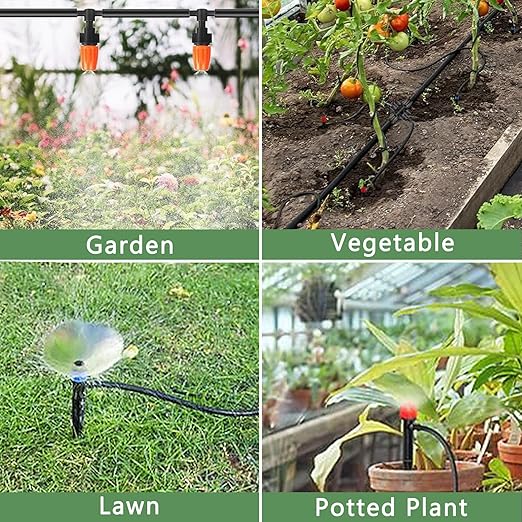 200FT+40FT Drip Irrigation System Garden Watering System with 8/11mm Main Tubing 4/7mm Distribution Irrigation Tubing and Accessories Irrigation System for Garden Greenhouse Yard Lawn Plant