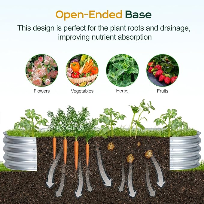 Aoodor Galvanized Raised Garden Bed Kit 6 x 2 x 1 Ft Oval Planter Boxes for Vegetables Flowers and Herbs Outdoor Use Silver